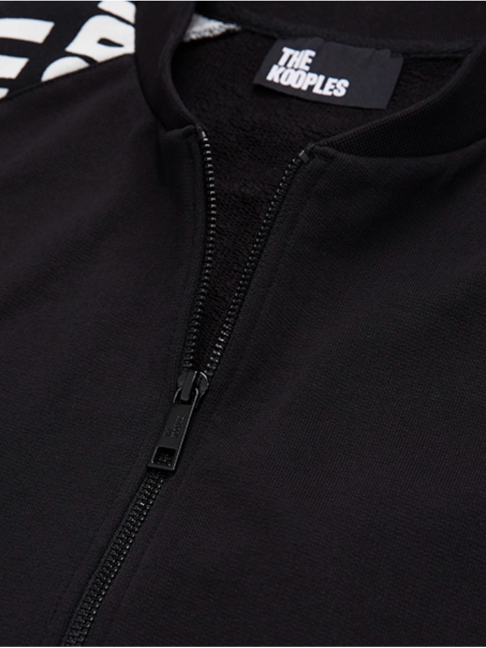The Kooples Black Zip-Up Jacket with White Sleeve Print